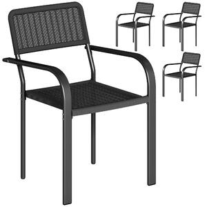 Outsunny Set di 4 Sedie da Giardino Esterno Impilabili con Braccioli Schienale e Telaio in Acciaio 55x60x83 cm Nero | Aosom Italy
