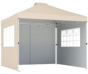 Outsunny Gazebo da giardino pop up tenda pieghevole altezza regolabile 3 pareti lat­erali sacchi di sabbia borsa da trasporto 3 x 3 m crema | Aosom Italy