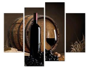Quadro Estate fruttuosa (4 pezzi) - natura morta di vino e botte di legno
