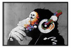 Poster: Ritmi Caldi - composizione graffiti con animale che ascolta la musica