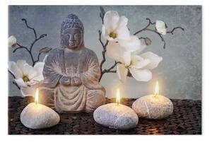 Quadro su tela Buddha e pietre largo - scultura grigia in stile Zen
