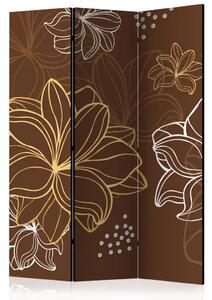 Paravento Flora autunnale - sfondo marrone con delicati fiori