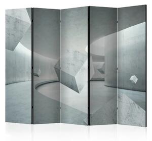 Paravento design Geometria cubica II - illusione di pietra in toni grigi