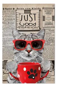 Quadro Gatto con caffè verticale - animale astratto con occhiali