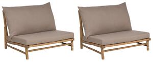 Set di 2 sedie in legno da giardino in bambù con cuscini color tortora interno ed esterno stile moderno rustico Beliani