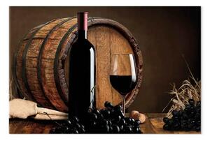 Quadro su tela Estate fruttuosa largo - vino su sfondo di botte di legno