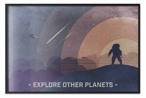 Poster: Esplora Altri Pianeti - astrazione colorata nello spazio con scritte