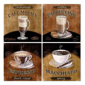 Quadro su tela Variazioni di caffè (4 pezzi) - bevande con testi in stile retrò