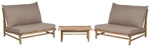 Set di 2 sedie e tavolino da caffè in legno di bambù con cuscini color tortora stile moderno rustico Beliani