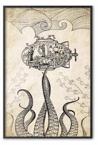 Poster: Barca sottomarina vintage - astrazione marina con mare in seppia