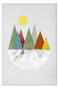 Quadro moderno Picchi di collage - picchi di montagne colorate geometriche su un semicerchio, ispirato alla tecnica del collage