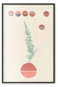 Poster: Campanule - astrazione con pianta verde e cerchi nei colori caldi