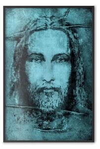 Poster: Sindone di Torino in turchese - composizione sacra con Gesù