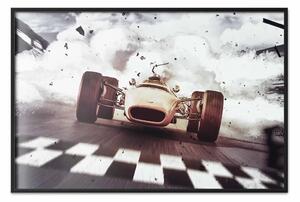 Poster: Meta - composizione sportiva con auto da corsa e nuvole di fumo