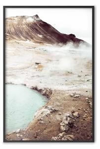 Poster: Sentiero nebbioso - paesaggio montano e acqua in tonalità calde