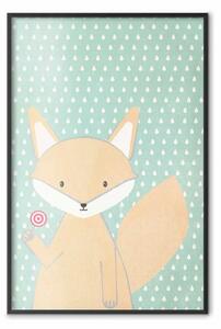 Poster: Piccola volpe - animale divertente con lecca-lecca su muro a pois