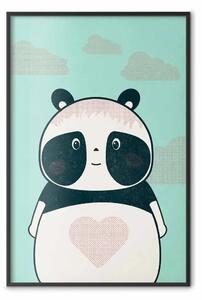 Poster: Panda premurosa - panda divertente con cuore su sfondo blu