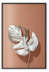 Poster: Ricordo solare - foglia argentata di monstera su sfondo chiaro