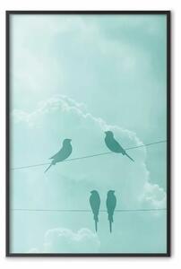 Poster: Cielo celeste - uccelli astratti su sfondo di cielo chiaro e nuvole