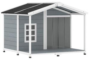 PawHut Cuccia resistente alle intemperie rialzata in legno con tetto in asfalto, terrazza, per cani di taglia media 103x107x83,5cm Grigio | Aosom Italy