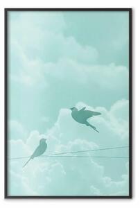 Poster: Ombra di volo - uccelli astratti scuri su sfondo pastello