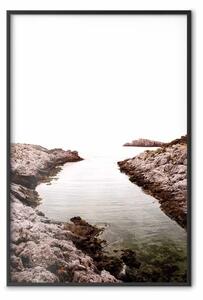 Poster: Porto roccioso - paesaggio di scogli sulle rive con nebbia