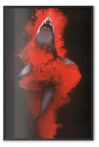 Poster: Re dell'oceano - squalo astratto tra il rosso su sfondo nero