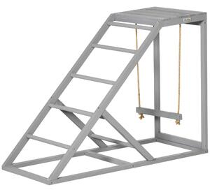 PawHut Posatoio in legno per gallina, area giochi in legno per galline con altalena, scala, piattaforma, 96 x 40 x 71 cm, grigio | Aosom Italy