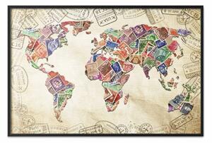 Poster: Souvenir di viaggio - mappa del mondo creata con cartoline ricordo