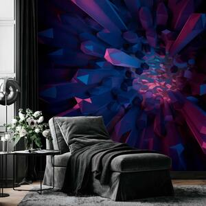 Carta da parati moderna Cristallo - fantasia geometrica con elementi 3D nei toni del viola