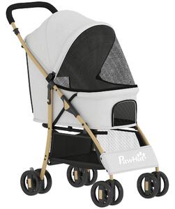 PawHut Passeggino per Animali con 2 Porte Finestra in Rete Cestino Portaoggetti Cintura di Sicurezza 80x44,5x97 cm Grigio Chiaro | Aosom Italy