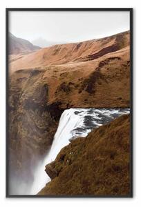 Poster: Colline arrugginite - fiume con cascata e montagne brune