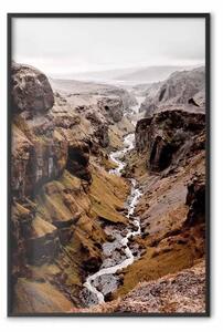 Poster: Fiume del tempo - fiume tra montagne su sfondo chiaro