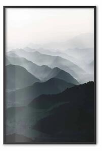 Poster: Creste parallele - paesaggio montano scuro su sfondo di luce chiara