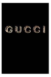 Quadro Gucci verticale - logo aziendale dorato su sfondo nero