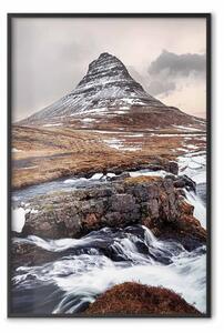 Poster: Kirkjufell - montagna invernale, ruscello, cielo