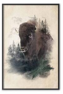 Poster: Maestoso bisonte - animale boschivo su sfondo beige