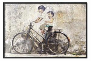 Poster: Spensieratezza - bicicletta retrò su parete con dipinti