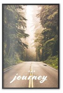 Poster: Viaggio nell'ignoto - scritta in inglese su sfondo di strada nel bosco