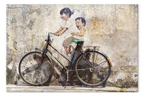 Quadro su tela Spensieratezza - bicicletta vintage su sfondo street art