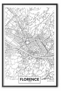 Poster: Mappa di Firenze - mappa topografica nera su sfondo bianco con scritte