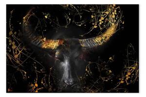 Quadro contemporaneo Toro infuriato largo - terza variante - animale dorato