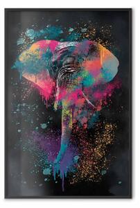 Poster: Safari colorato - elefante multicolore su nero
