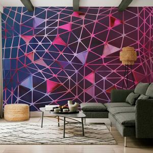 Carta da parati moderna Rete geometrica - connessione di triangoli nei toni del viola e rosa