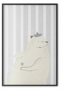 Poster: Orsetto goloso - animale con lecca-lecca su sfondo a righe