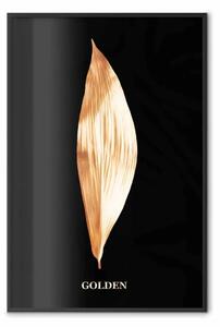 Poster: Eleganza sobria - foglia dorata su nero