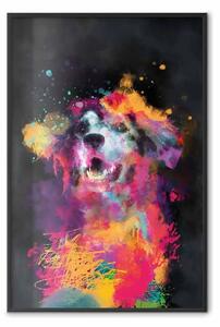 Poster: Gioia del cane - cane multicolore in stile acquerello su sfondo nero