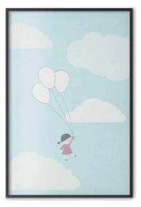 Poster: Avventura sognata - bambina con palloncini su sfondo nuvoloso