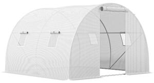 Outsunny Serra da giardino tunnel 9 m² 4 finestre, porta avvolgibile con zip telaio acciaio galvanizzato, telo PE 3 x 3 x 2 m bianco | Aosom Italy