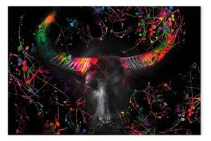Quadro Toro infuriato largo - seconda variante - animale colorato